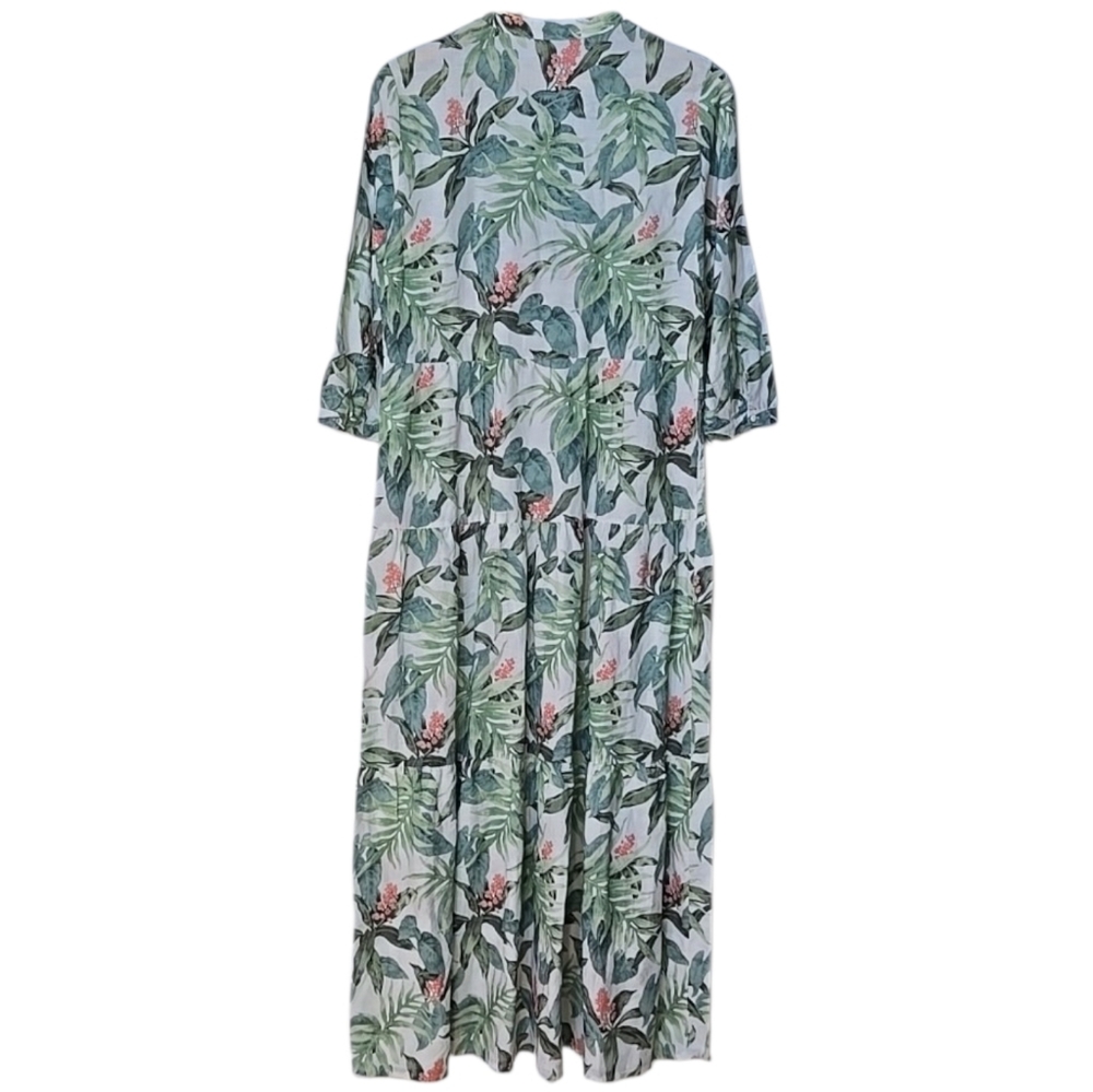 J. McLaughlin Cunningham Palm Print Linen Blend Tiered Shirt Dress M Resort - Picture 5 of 15